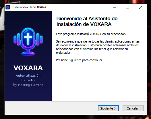 Pantalla del instalador de VOXARA